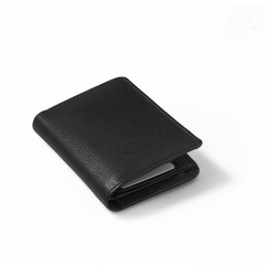 Stylish black leather wallet isolated on white