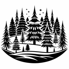 Serene winter forest landscape in striking black and white for nature-inspired designs