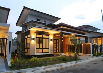 Fototapeta premium Modern Home Exterior Design with a Large Window