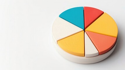 Three-Dimensional Clay Pie Chart for Marketing Analysis, Featuring Vibrant Segments, Engaging Visual Representation, Ideal for Presentations and Educational Purposes, Isolated Background