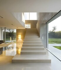 Obraz premium Modern Staircase in Minimalist Home Design with Large Window