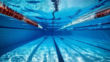 Sports deep pool with a view under the water. Clear water in a sports pool.