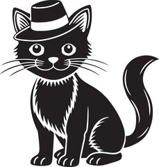 Obraz premium Silhouette of a black cat on a white background, exemplifying stylish vector art illustration