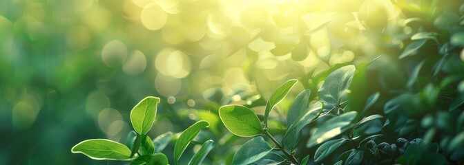 Sunlight Illuminates Green Leaves in a Lush Garden During Early Morning Hours