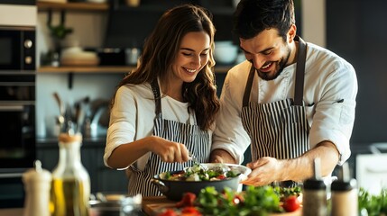 Culinary Adventure: Couple Delighting in Gourmet Cooking Class, Creating and Savoring Delectable Dishes Together