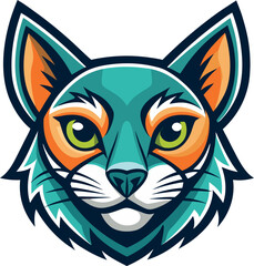 Fototapeta premium Vector logo of a black and white cat's head set against a white backdrop, showcasing its distinct features