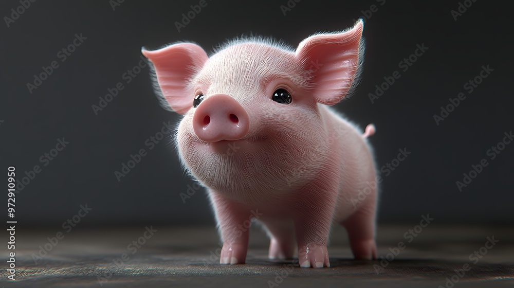 Wall mural 38. **adorable 3d depiction of a tiny baby pig with a cute curly tail and soft snout