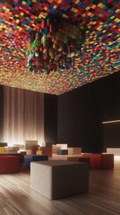 Colorful Cube Installation in a Modern Room.