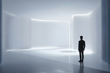 Silhouette of a Man in a Modern White Room