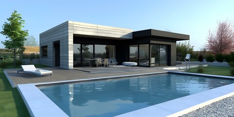 Modern House with Swimming Pool and Deck