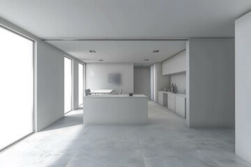 Fototapeta premium Modern Kitchen Interior Design with White Cabinets and Island