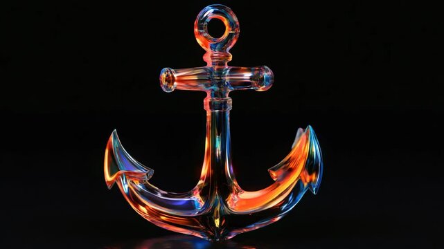 Glass anchor with neon tints on a dark background