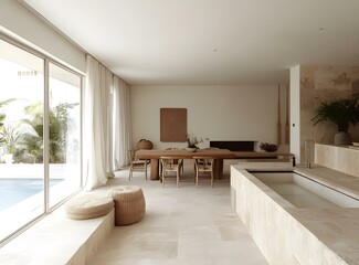 Fototapeta premium Minimalist Interior Design with Pool View