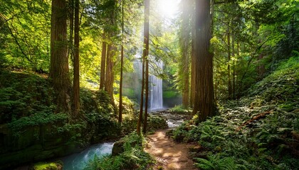 Obraz premium Picture a dense forest with towering trees, dappled sunlight filtering through the leaves