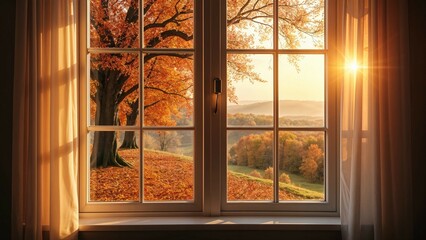 Scenic Autumn View Through a Window