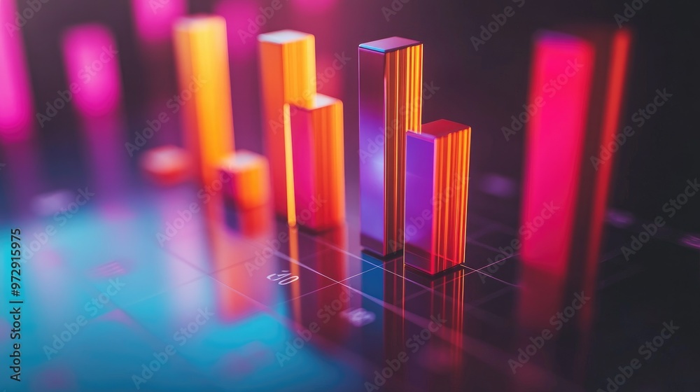 Poster a close-up of a 3d bar chart with highlighted bars and data labels, set against a clean, minimalisti