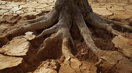 Obraz premium Tree Roots Embedded in Cracked, Dry Soil