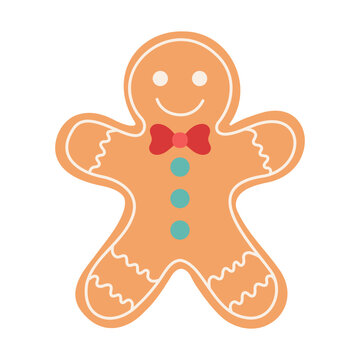 A gingerbread man with a bow tie and a smile on his face. The image is cheerful and festive, likely representing the holiday season