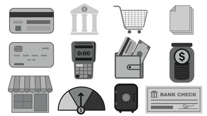 Business icon set vector banner design illustration. Financial symbols collections isolated on a white horizontal background.