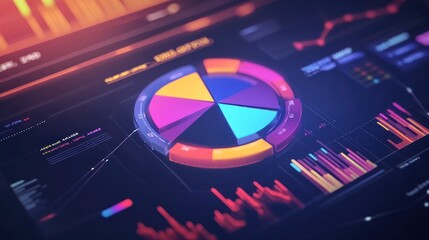 A corporate motion graphic presentation with animated pie charts and bar graphs, showing business growth and data trends