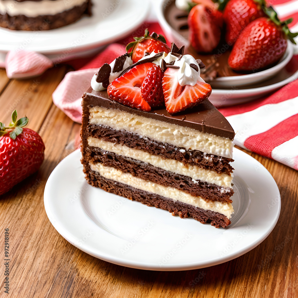 Wall mural it's always nice to enjoy a chocolate cake with strawberries and cream filling on a daily basis and 