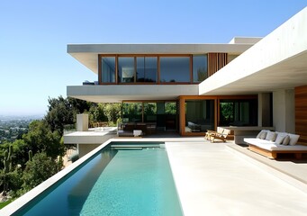Fototapeta premium Modern Minimalist Concrete House with Infinity Pool