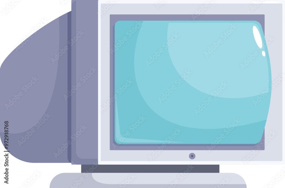 Aufkleber old computer monitor displaying empty screen, isolated on white background in cartoon style