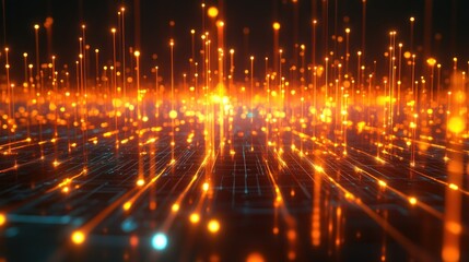 A visualization of electricity flow within a network grid, showcasing glowing lines that connect different nodes and hubs across a dark background