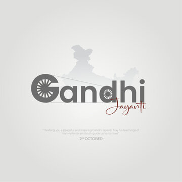 Happy Gandhi Jayanti Post and Flyer Template. Mahatma Gandhi Jayanti Creative with Text and Charkha Vector Illustration