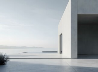 Obraz premium Minimalist Modern Home Architecture with Pool and Sea View