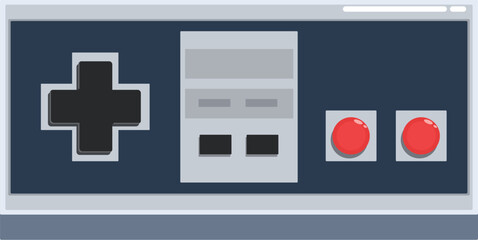 Classic game controller featuring a plus shaped directional pad and red action buttons
