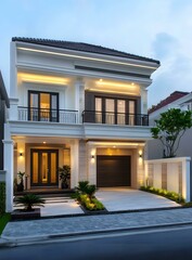 Fototapeta premium Modern Two Story House with Balcony and Garage