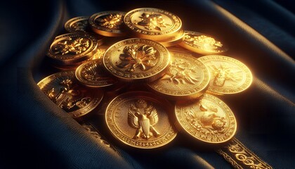 coins on black background