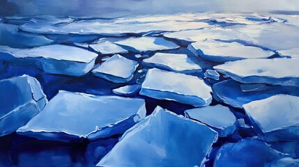 Abstract Painting of Broken Ice on Water