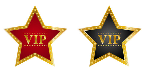  Two vip gold stars on a white background. Christmas symbol. Realistic 3d. Vector illustration eps10