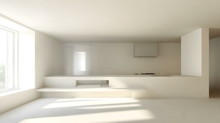 Fototapeta premium Minimalist Modern Kitchen Interior Design with Sunlight