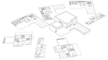 Building sketch architectural 3d illustration