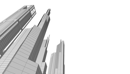 Naklejka premium Building sketch architectural 3d illustration
