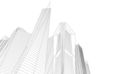 Naklejka premium Building sketch architectural 3d illustration