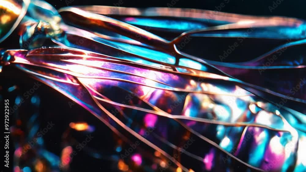 Canvas Prints 3d animation of a detailed neon insect with transparent iridescent wings