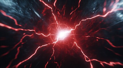 Dynamic visual of swirling red energy in a dark space, representing intense power and movement through abstract light patterns