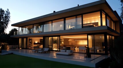 Modern Home with Large Windows and Patio