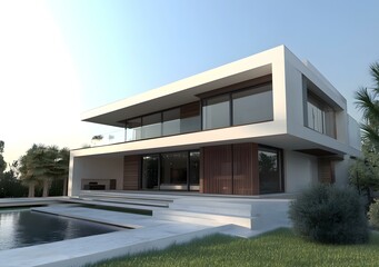 Fototapeta premium Modern Minimalist House Design with Swimming Pool