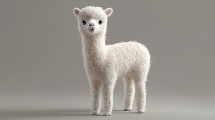 Obraz premium 19. **Detailed 3D model of a fuzzy baby alpaca with a gentle demeanor