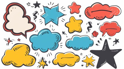 Naklejka premium colorful Thought Bubbles, Hand drawn thought and speech bubbles and balloons