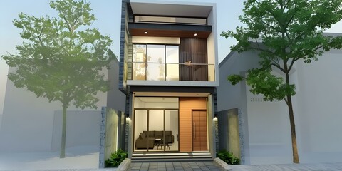 Fototapeta premium Modern Minimalist Two Story House Exterior Design
