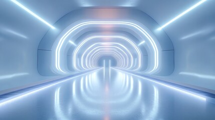 Obraz premium abstract space tunnel with a neon stage design in a 3D environment, emphasizing innovative aesthetics and light effects on a white background