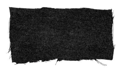 A piece of torn black fabric on a white background. Textile isolate