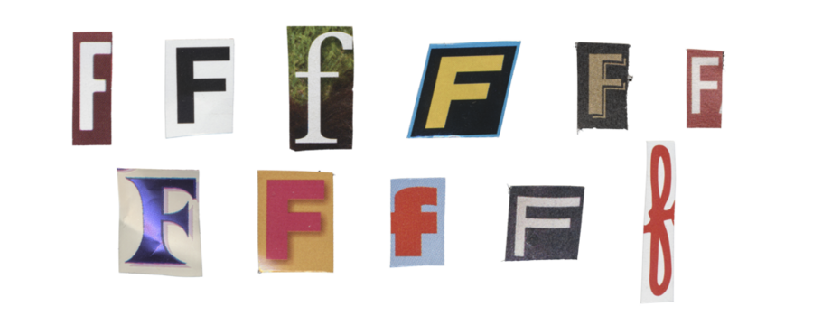 Set of isolated cut-out letter “F” from magazines on a transparent background, retro y2k style - Powered by Adobe