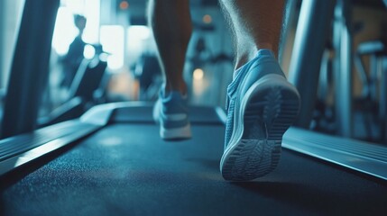 close-up shot of a male runner’s determination while on a treadmill, reflecting the pursuit of fitness and personal health
